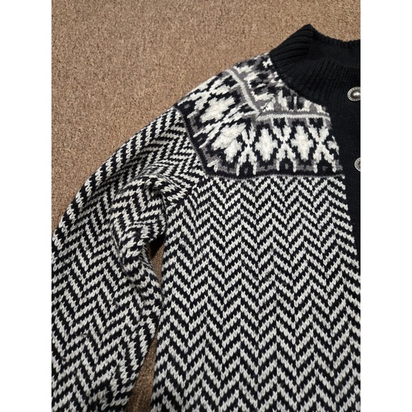Lands End Womens Black White Fair Isle Chevron Cardigan Sweater L 14-16 534405 - Picture 3 of 10